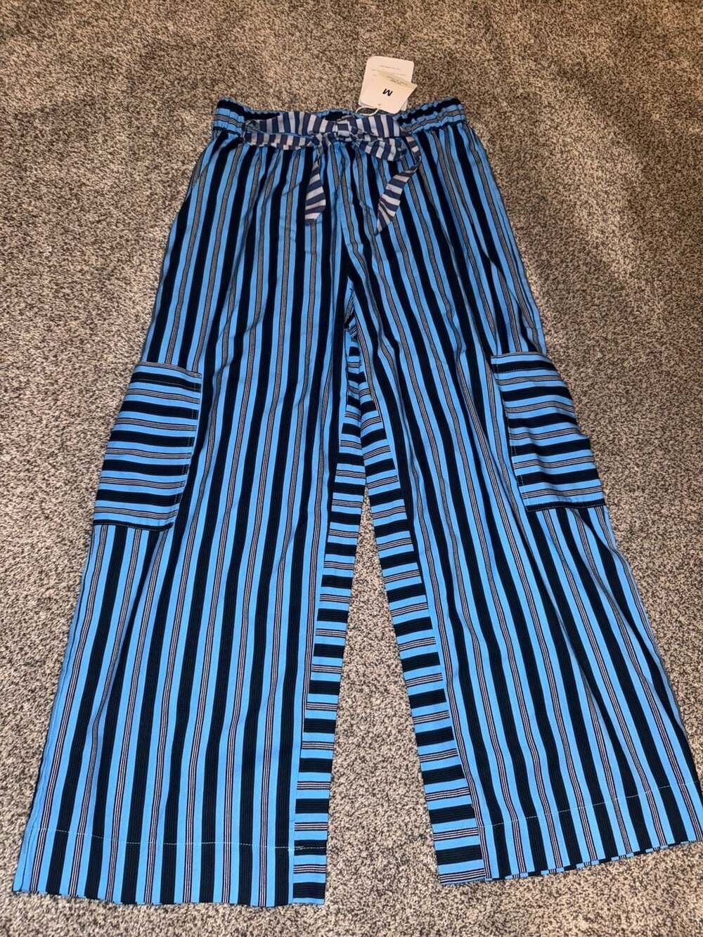 Fashion Clothing Striped Wide Leg Drawstring Cargo Pants